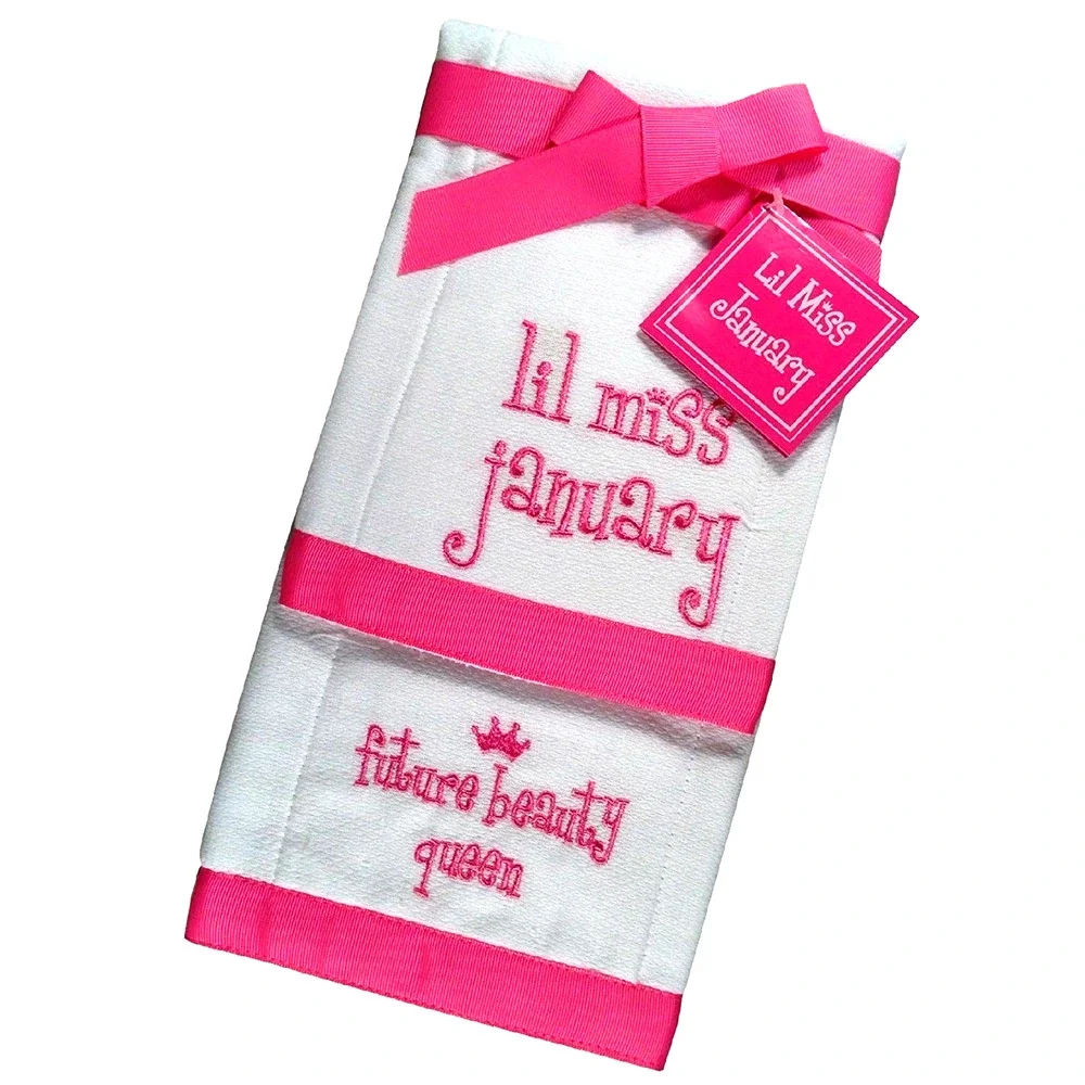 Mud Pie Baby Burp Cloth Set Lil Miss January Future Beauty Queen Set of 2 NWT